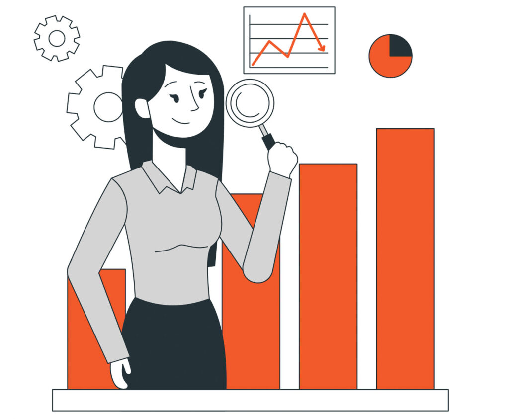 woman evaluating a graph and data